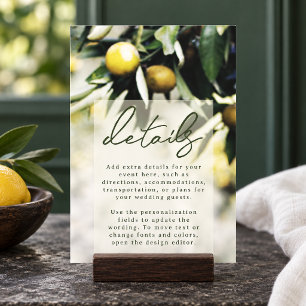 Lemons Moody Tuscan Wedding Guest Details Enclosure Card