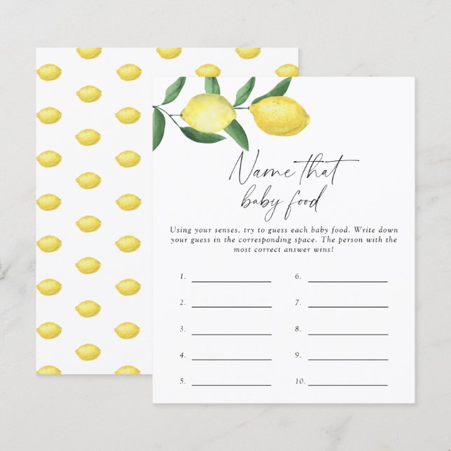 Lemons - Name that baby food shower game (Front/Back)
