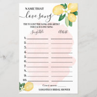 Lemons Name that Love Song Pink Shower Game Card
