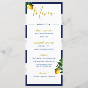 Lemons Navy White Marble Summer Monogram Menu