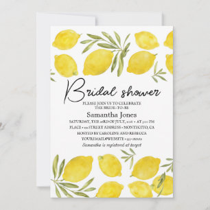 Lemons Olive branch Yellow Rustic Bridal Shower  Invitation