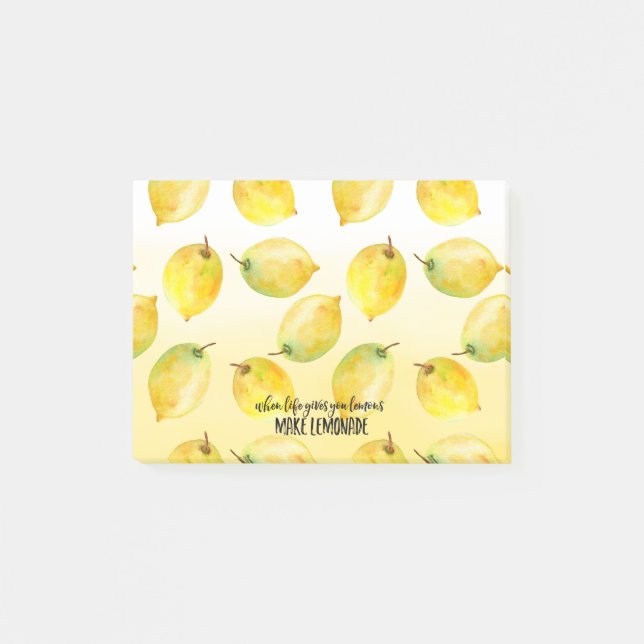Lemons ombre watercolor inspirational quote post-it notes (Front)