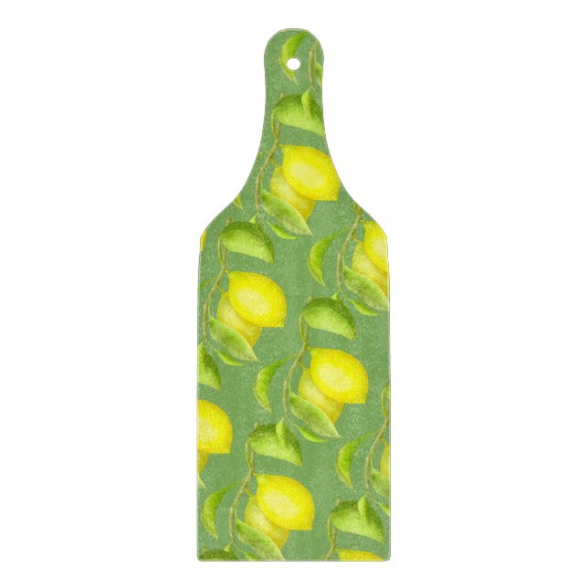 Lemons on a branch cutting board (Front)