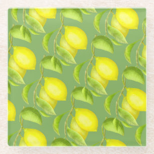 Lemons on a branch glass coaster