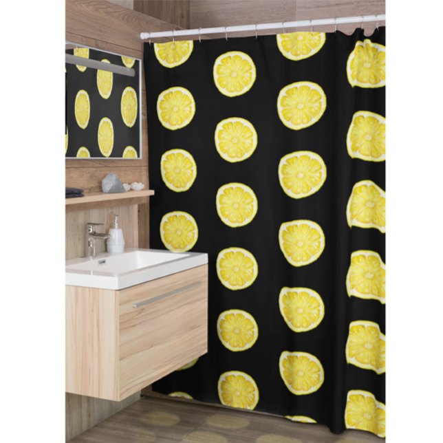Lemons on Black Shower Curtain (Creator Uploaded)