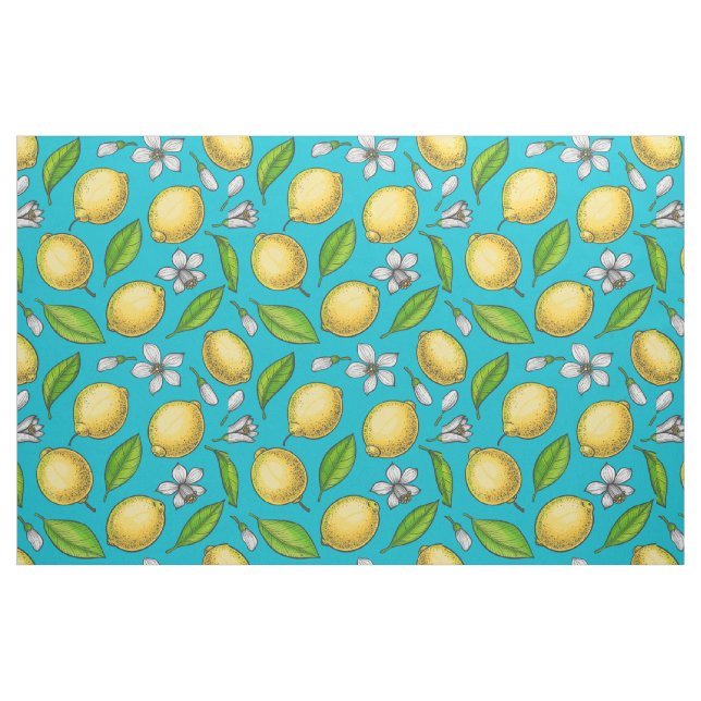 Lemons on blue fabric (Fat Quarter)
