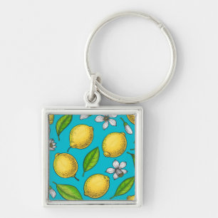 Lemons on blue key ring