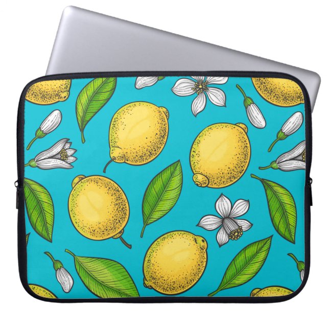 Lemons on blue laptop sleeve (Front)
