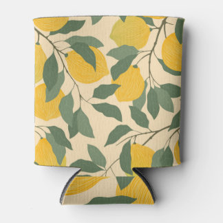 Lemons on branches: yellow background. can cooler