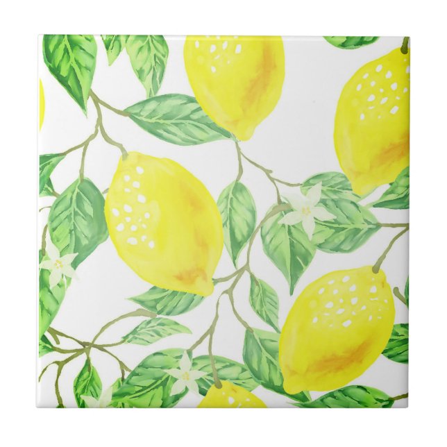Lemons on Vine Design Citrus Theme Tile (Front)