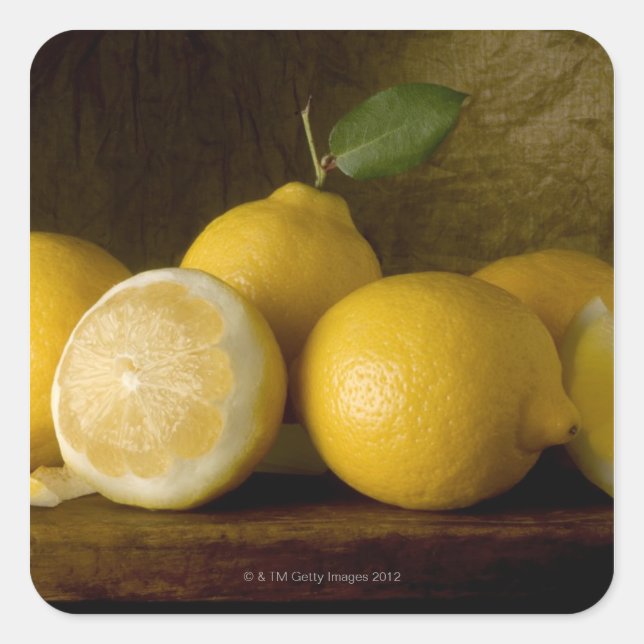 lemons on wood square sticker (Front)