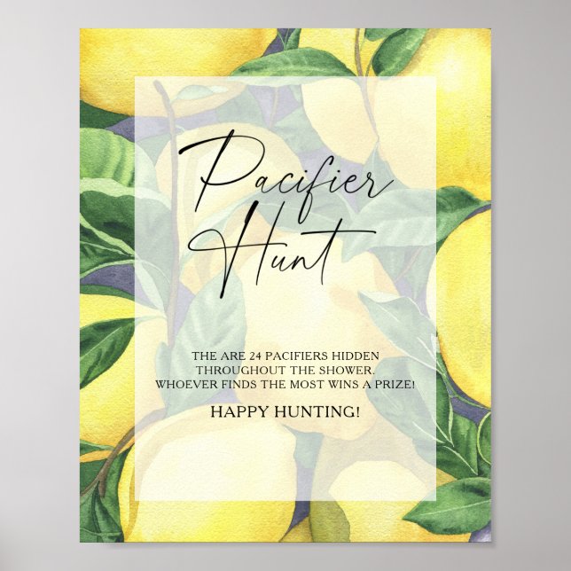 Lemons - pacifier hunt baby shower game poster (Front)