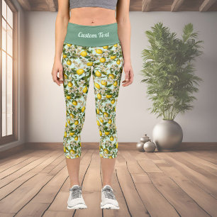 Lemons Pattern Capri Leggings