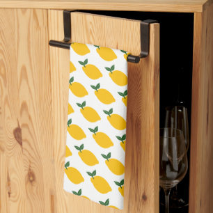 Lemons Pattern Cute Citrus Summer Yellow Fruit  Tea Towel