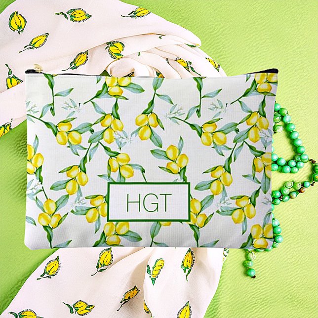 Lemons pattern monogram accessory pouch (Creator Uploaded)