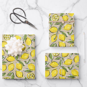 Lemons Pattern Yellow Wrapping Paper Sheet