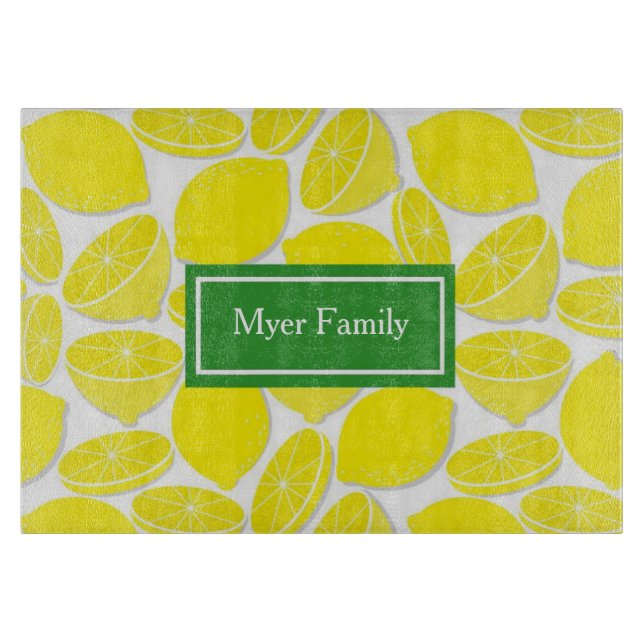 Lemons Personalised Glass Cutting Board (Front)