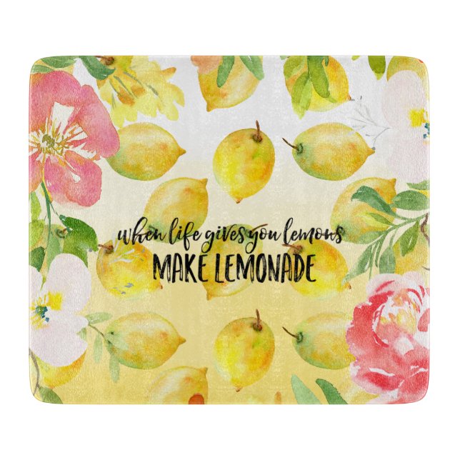 Lemons Pink floral ombre watercolor inspirational Cutting Board (Front)
