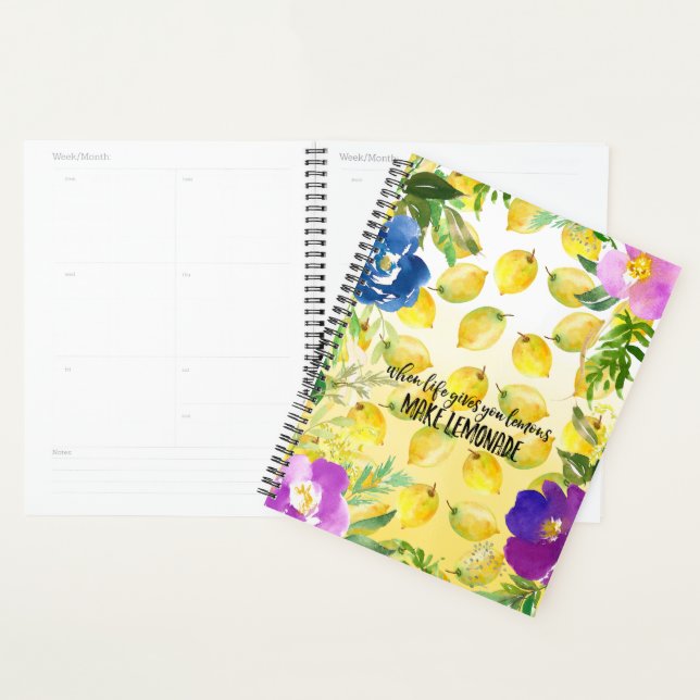 Lemons Pink floral ombre watercolor inspirational Planner (Display)