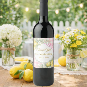 Lemons pink gingham Thank You Bridal Shower Wine Label