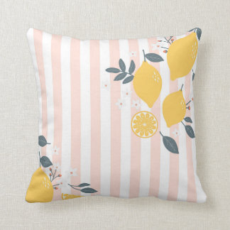 Lemons Pink Stripes Cushion