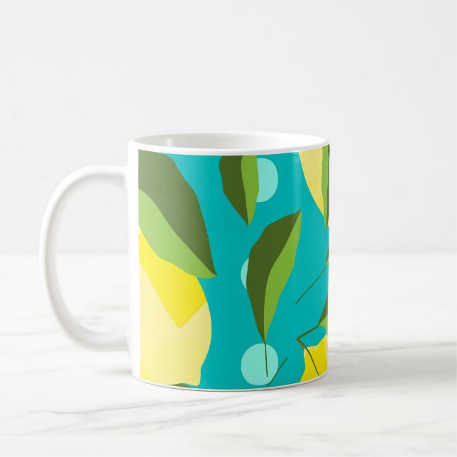 Lemons Polka Dot: Blue Background. Coffee Mug (Left)