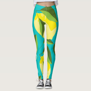 Lemons Polka Dot: Blue Background. Leggings