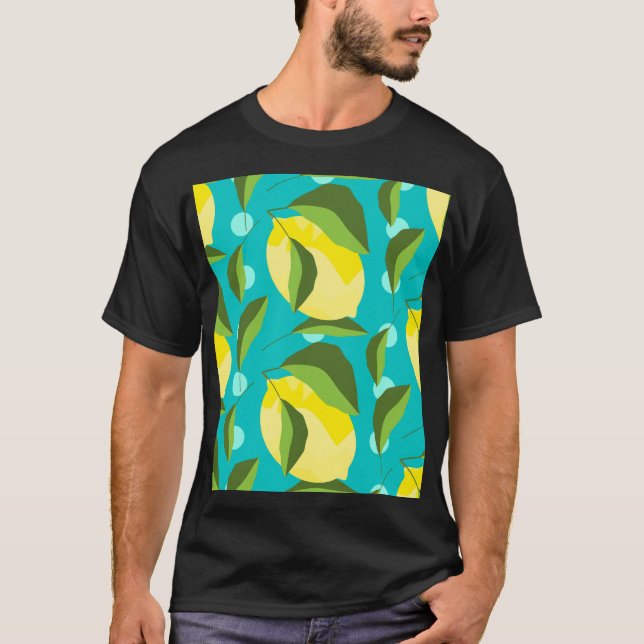 Lemons Polka Dot: Blue Background. T-Shirt (Front)
