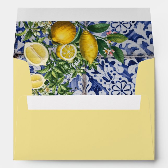 Lemons Portuguese Tiles 5x7 Wedding Invitation Envelope (Back (Bottom))