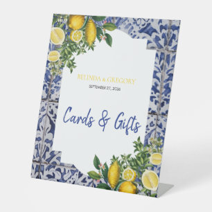 Lemons Portuguese Tiles Wedding Cards & Gifts Pedestal Sign