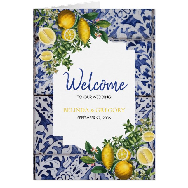 Lemons Portuguese Tiles Wedding Order of Service (Front)