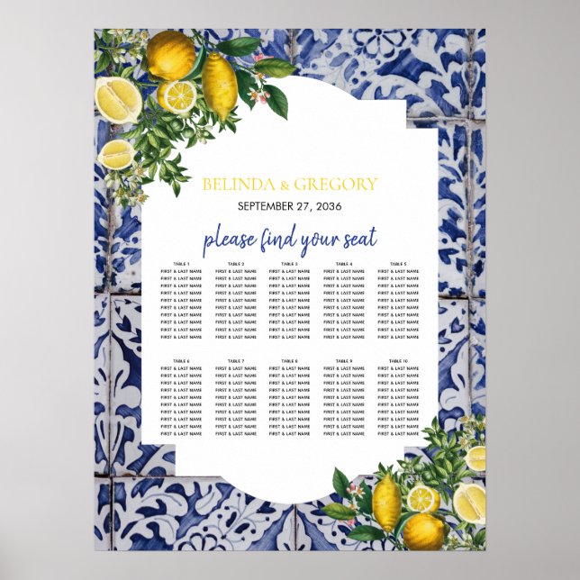 Lemons Portuguese Tiles Wedding Seating Chart (Front)