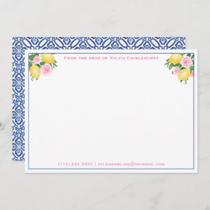 Lemons Positano Blue Italian Tiles Bridal Shower Thank You Card
