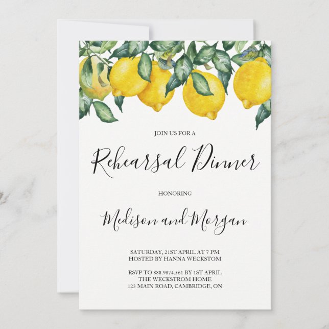 Lemons Rehearsal Dinner invitation (Front)