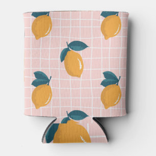 Lemons, retro geometry, summer seamless pattern. can cooler