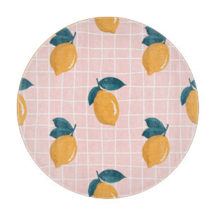 Lemons, retro geometry, summer seamless pattern. cutting board