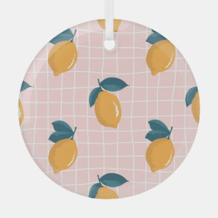 Lemons, retro geometry, summer seamless pattern. glass tree decoration