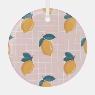 Lemons, retro geometry, summer seamless pattern. glass tree decoration