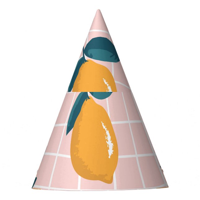 Lemons, retro geometry, summer seamless pattern. party hat (Front)