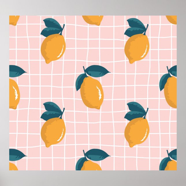 Lemons, retro geometry, summer seamless pattern. poster (Front)