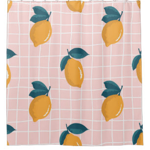 Lemons, retro geometry, summer seamless pattern. shower curtain