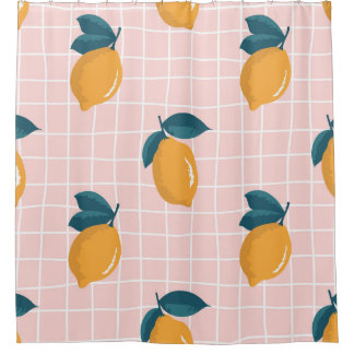 Lemons, retro geometry, summer seamless pattern. shower curtain