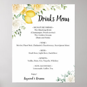 Lemons & Roses Drinks Menu Wedding Sign