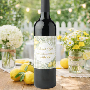 Lemons sage gingham Thank You Bridal Shower Wine Label