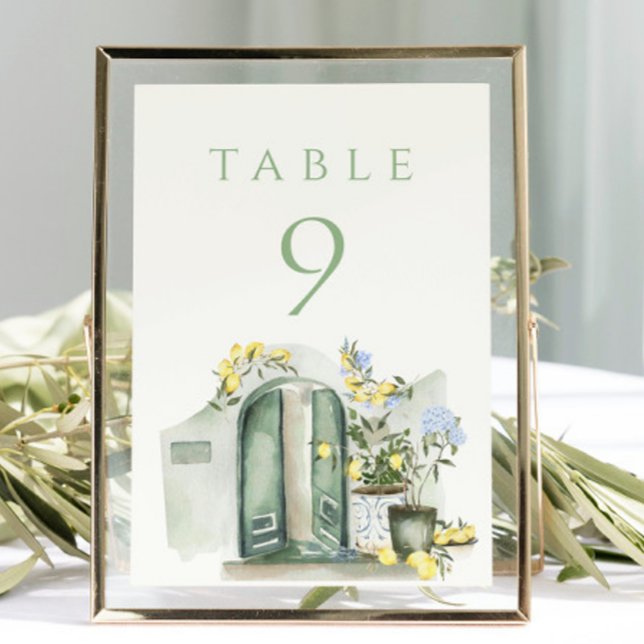 Lemons Sage Mediterranean Watercolor Wedding Table Number (Creator Uploaded)
