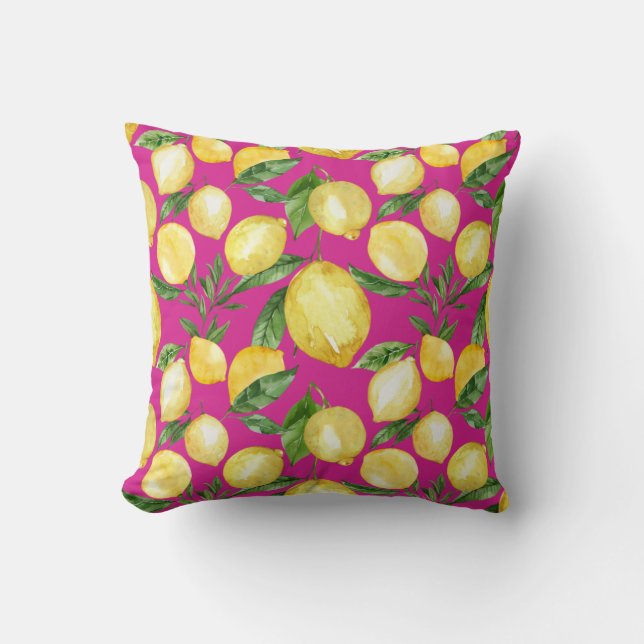 Lemons seamless pattern on magenta background cushion (Front)