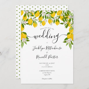 Lemons Spring Blossom Greenery Wedding Invitation