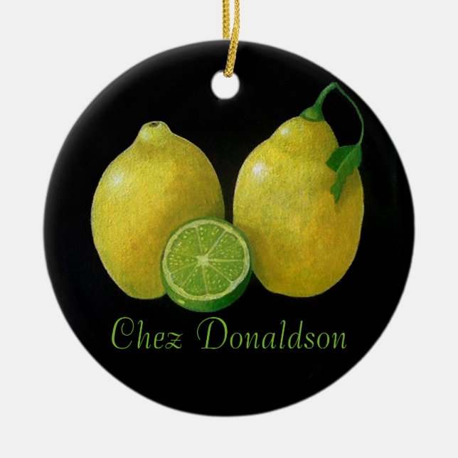 Lemons Still Life Oil on Canvas Painting custom Ceramic Tree Decoration (Front)