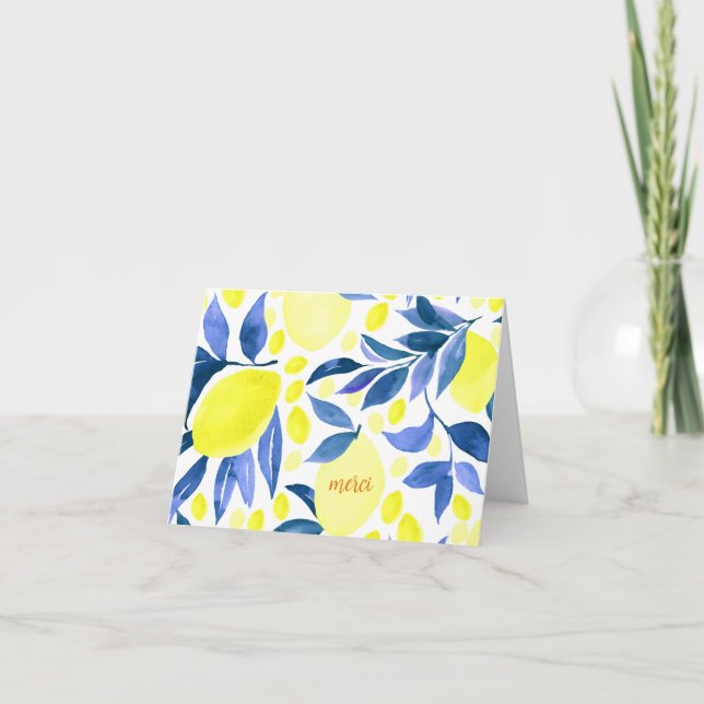 Lemons, Tropical Lemon, Coastal Lemon Thank You Card (Front)