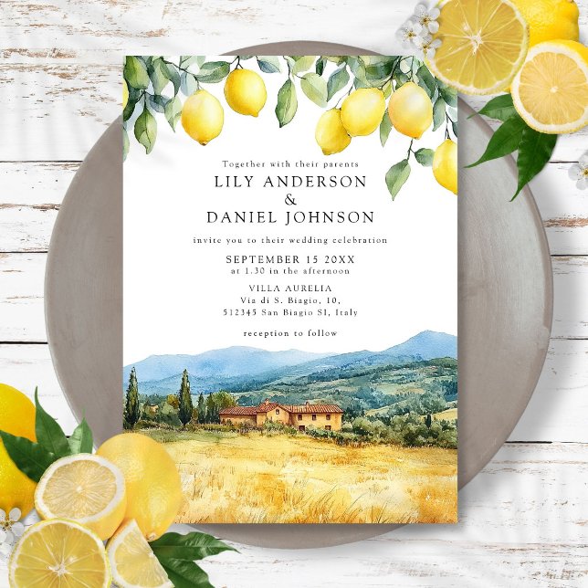 Lemons Tuscan Scene Italian Wedding Invitation (Lemons Tuscan Scene Italian Wedding Invitation)